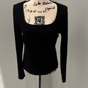 Banana Republic Black Square Neck Long Sleeve Top